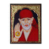 11"x8" Gold Tanjore Painting of Shirdi Saibaba, Teakwood Frame, Famously Known As Fakir, Satguru, One Who Preached Sabka Malik Ek Hai, Art Gift