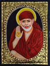 11"x8" Gold Tanjore Painting of Shirdi Saibaba, Teakwood Frame, Famously Known As Fakir, Satguru, One Who Preached Sabka Malik Ek Hai, Art Gift