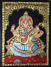 11"x8" Gold Tanjore Painting of Saraswati, enerated as the eptiome of knowledge and speech. Thank-You Gift to Guru & Teachers