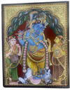 18x15 Gold Foil Tanjore Painting of Standing Krishna With Flute New Home Puja Room Wall Decors