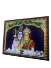 Shivan And Parvathy Devi Tanjore Painting  Teak wood Frame Home Room Wall Decors - Flat Work