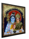 15"x12 Shivan And Parvathy Devi Tanjore Painting  Teak wood Frame Home Room Wall Decors - Flat Work