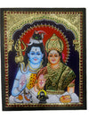 15"x12 Shivan And Parvathy Devi Tanjore Painting  Teak wood Frame Home Room Wall Decors - Flat Work