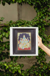 12x10 Danwathri Tanjore Painting Teakwood Frame and made of gold foils and imported gems - Flat Work