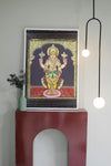 12x10 Dhanvantari Tanjore Painting Teakwood Frame and made of gold foils and imported gems - Flat Work