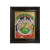 18" Lakshmi Tanjore Painting, Green Sari, Teakwood Frame