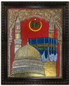 23"x19" Islamic Mecca Tanjore Painting, Handmade Rare Indian Arabic Holy Muslim Monument Artwork, The 'fountainhead' and 'cradle of Islam'