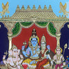 30"x 24" Shivan Family Tanjore Painting, Hindu Religious Wall Decor For Your New Home