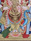 3.5'x2.5' Murugan Valli Devasena Tanjore Painting, Antique Finish, Large Wall Painting