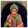 Gold Tanjore Painting of Sri Hanuman, Teakwood Frame, Teacher of Celibacy, blesses his devotees with power & strength to fight against evil