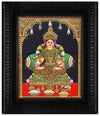 Direct Leaf (Antique Finish) Gold Tanjore Painting of Annapoorani, Teakwood Frame, She blesses her devotees with healthy food for life, wall decor for dining rooms