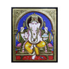 18"x15" Special Tanjore Painting Of Lord Ganesha, in Semi Embossed (2D) & Direct Leaf Style (Antique), With New Padma Design Teakwood Frame