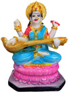Hindu Goddess Saraswati On Lotus Idol In Multicolor For Gifting Fibre Material