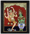 Unique Gold Tanjore Painting of Lord Shiva and Goddess Parvati, Teakwood Frame, Customized religious paintings for your home